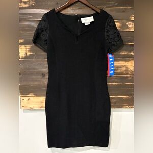 Adrienne Vittadini Black Dress with Lace Sleeves Sz 8P w/ tags